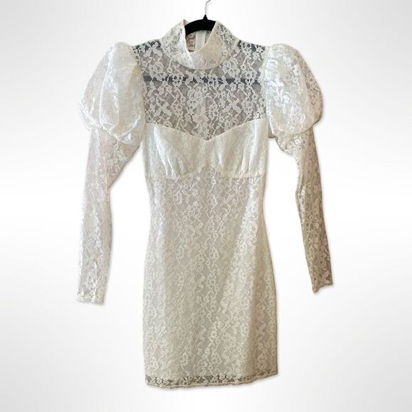LPA Anita mini dress white lace puff sleeve from Revolve Sz XS NWOT $228 - Picture 5 of 11